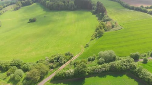 Aerial View of Green Fields and Rural Landscape
