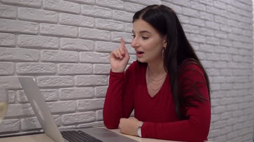 Woman Talking to Computer on Video Call Indoors