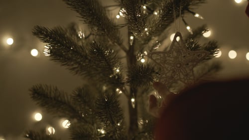 Placing Star Ornament on Christmas Tree