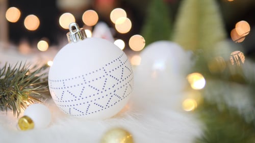 Elegant Christmas Ornaments on White Furry Surface