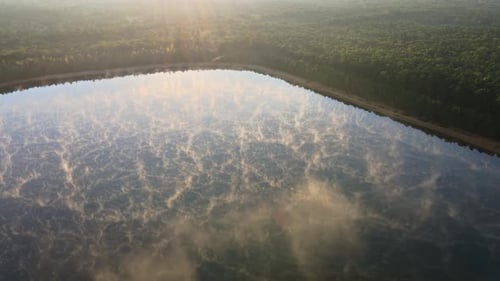 View Misty Idyllic of a Lake in Autumn a Fog Layer Around