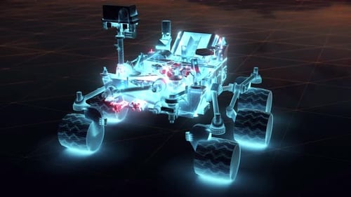 Holographic Wireframe Mars Rover for Space Technology Display