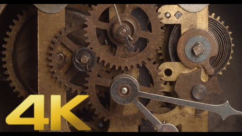 Antique Clock Internal Gears Turning Macro View