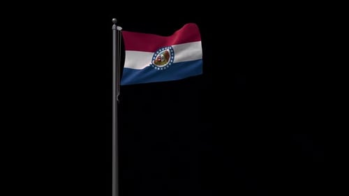 Missouri State Flag Waving on Flagpole with Alpha Channel