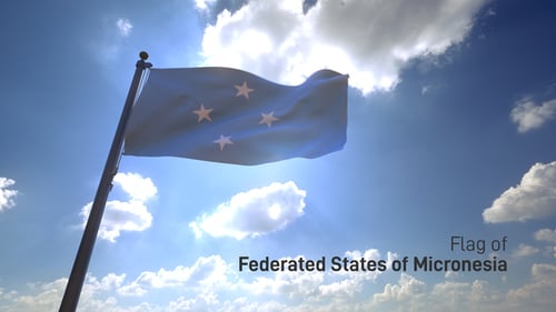 Flagge Mikronesiens auf einem Fahnenmast V4