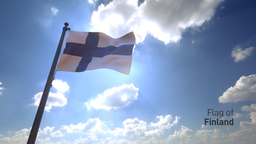 Realistic Waving Flag of Finland under Bright Sunny Sky