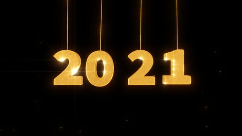 Animated 2021 New Year Hanging Numbers and Falling Confetti