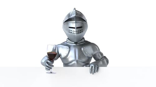 3D Animated Knight Presenting Horizontal Banner with Wine