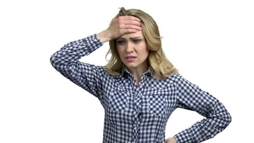 Woman with Headache on White Background