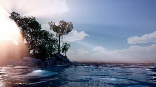 Rocky Island with Trees As Ocean