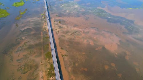 Aerial view over large wetlands in Thale Noi, Phatthalung, Thailand. 4K drone
