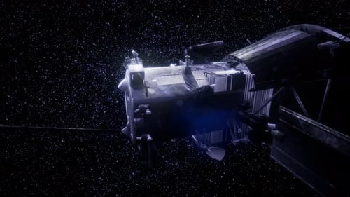 Futuristic Spacecraft Rotating in Dark Starfield Exploration Animation