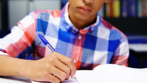 Student studying in classroom
