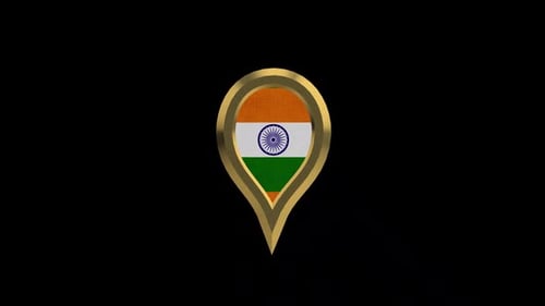 3D Golden India Flag Map Pin Rotation