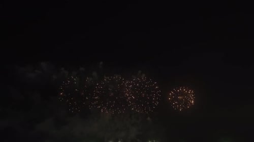 International fireworks festival display at night. Variety of colorful fireworks in holidays