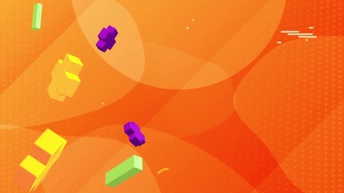 Dynamic Geometric 3D Shapes Moving on Abstract Orange Background