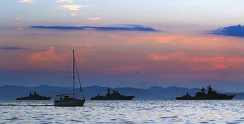 Warships And Yacht