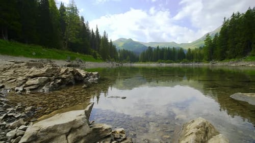 Forest and Mountain Range Reflection on Pond, Austria