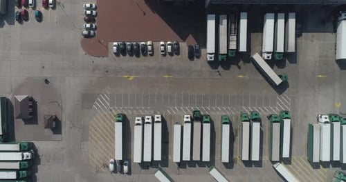 Buildings of Logistics Center, Warehouses Near the Highway, View From Height, a Large Number of