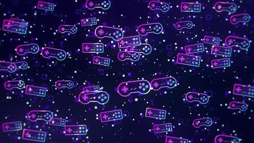 Neon Gaming Controllers Digital Technology Background Loop