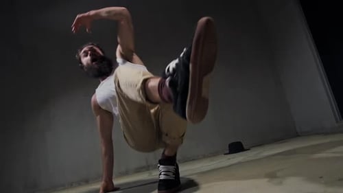 Young Guy Dancing Break, Urban Style Street Breakdancing Concept. Dancer Jumps, Motion, Movement and