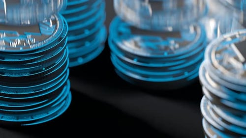Des piles montantes de litecoins LTC en argent. Richesse, cryptomonnaie, monnaie virtuelle.