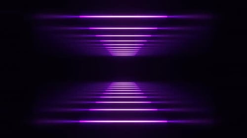 Purple Gradient Led Neon Lines with Reflection in Dark Corridor Tunnel 3D Render Animation