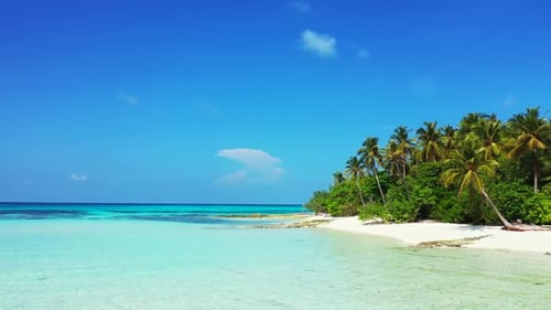 Aerial drone shot texture of marine coastline beach vacation by shallow sea and white sand backgroun
