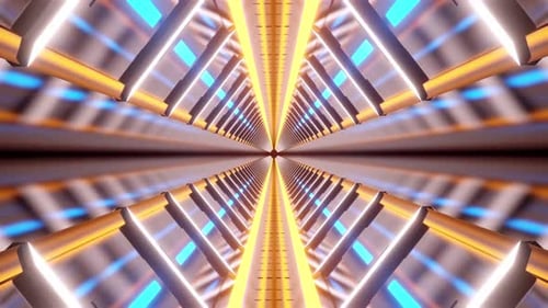 Futuristic Tunnel Travel with Neon Lights Background Loop