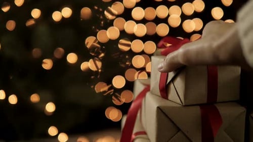 Christmas Gift Stack with Bokeh Lights