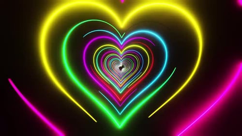 Colorful Neon Heart Tunnel Seamless Loop Background