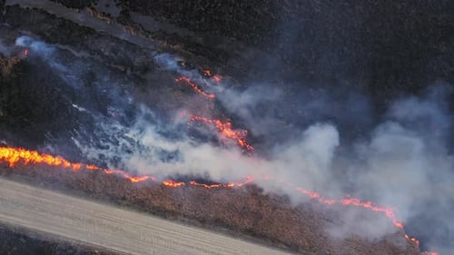 Aerial View of a Burning Dry Field