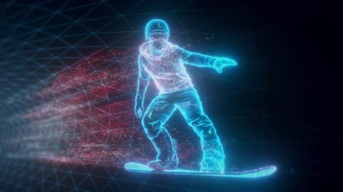 Futuristic Digital Snowboarder on Wireframe Grid Animation