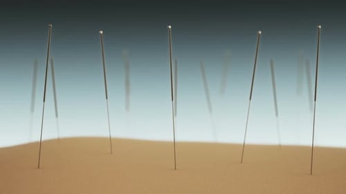Acupuncture needles closeup view. Alternative medicine. Loopable animation. HD