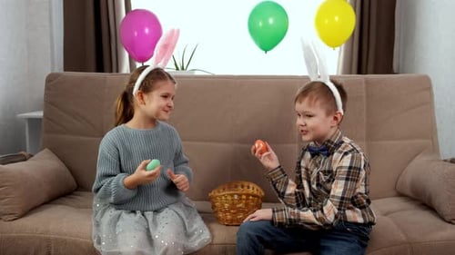 Children with Easter Eggs and Bunny Ears