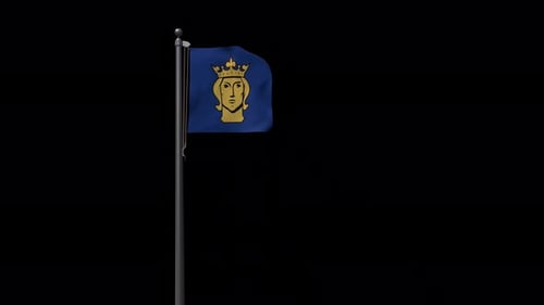 Waving Stockholm City Flag on a Flagpole Loop