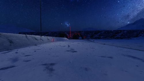 Entering the Tunnel in Snow at Night