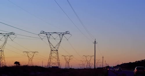 Animation of electricity poles at sunset