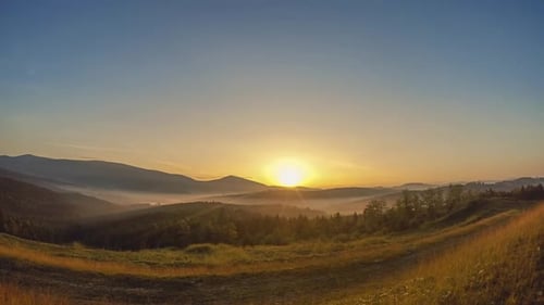 Mountain Range at Sunrise, Wide Angle View