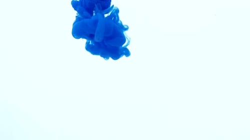 Blaue Tinte in Wasser auf weißem Hintergrund.