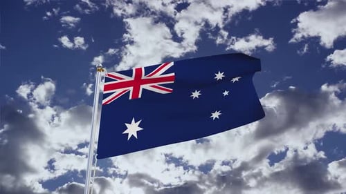 Realistic 3D Australian Flag Waving in Blue Sky