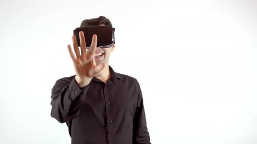 Man Enjoys Virtual Reality Headset Experience