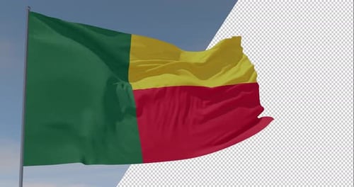 Benin National Flag Waving in Wind with Alpha Channel