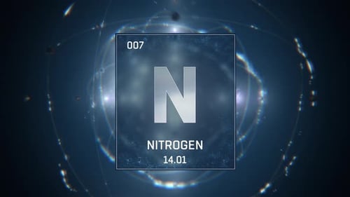 Stickstoff als Element 7 des Periodensystems auf blauem Hintergrund