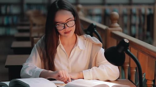 Student Preparing for Exams in Library