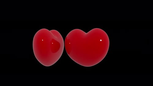 Animated Red 3D Hearts Merge and Disperse