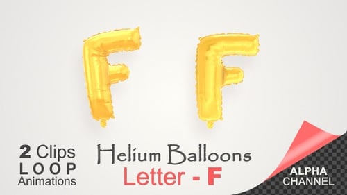 Golden Foil Letter F Balloon Animation with Alpha Channel
