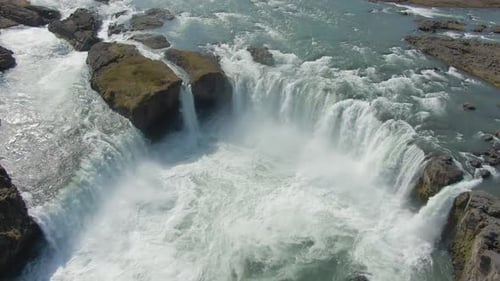 Godafoss Waterfall. Iceland. Aerial View