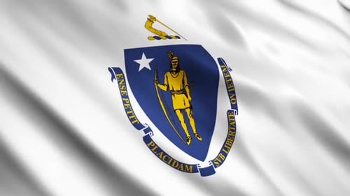 Waving Massachusetts State Flag With Grunge Texture