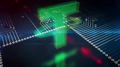Futuristic Tether USDT Cryptocurrency Digital Logo Animation